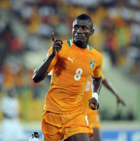 Ivory Coast Salomon Kalou celebrates after scoring for his team in their 2-0 win over Burkina Faso. (Photo Courtesy CAF)