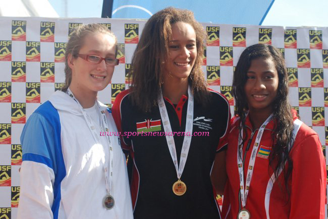 Kenya's Danielle Awori with Nadia Blaauw of South Africa and Melodie Naidoo from Mauritius. Awori was one of the medal winners for Kenya.