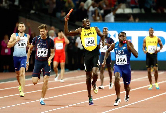 Usain Bolt of Jamaica pulls up injured during the Men's 4x100 Relay final during day nine of the 16th IAAF World Athletics Championships. (Getty Images for IAAF)