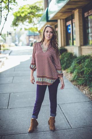 Checked Out Top in Burgundy