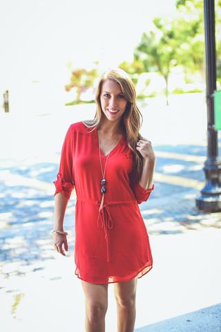 Drawstring Waist Dress in Red
